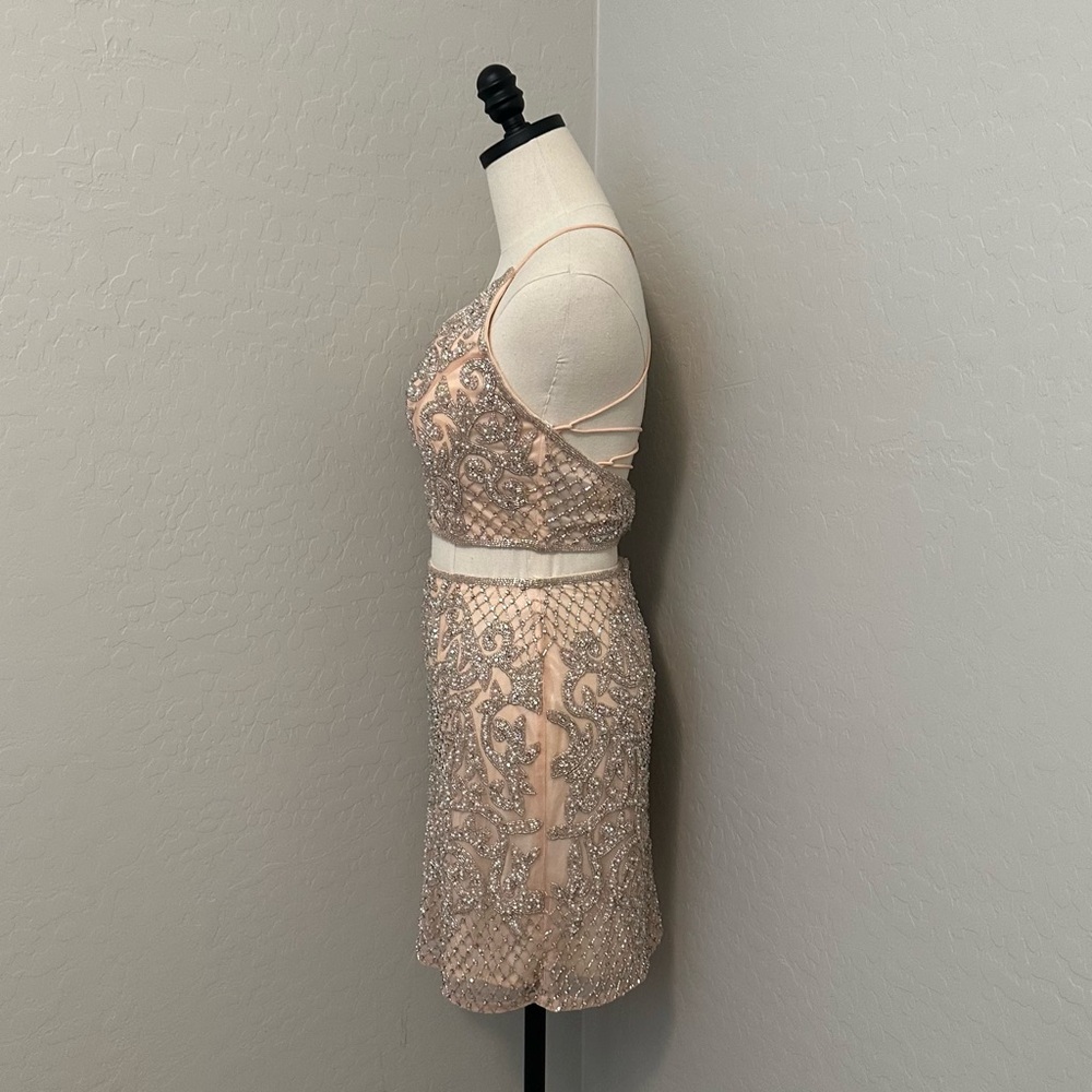 NEW PRIMAVERA BLUSH SZ 4 BEADED TWO PIECE TIE BACK FORMAL COCKTAIL DRESS - Picture 10 of 16
